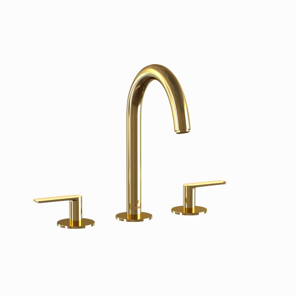 3Hole Basin Mixer with Pipe Spout Gold Bright PVD Sanitary House